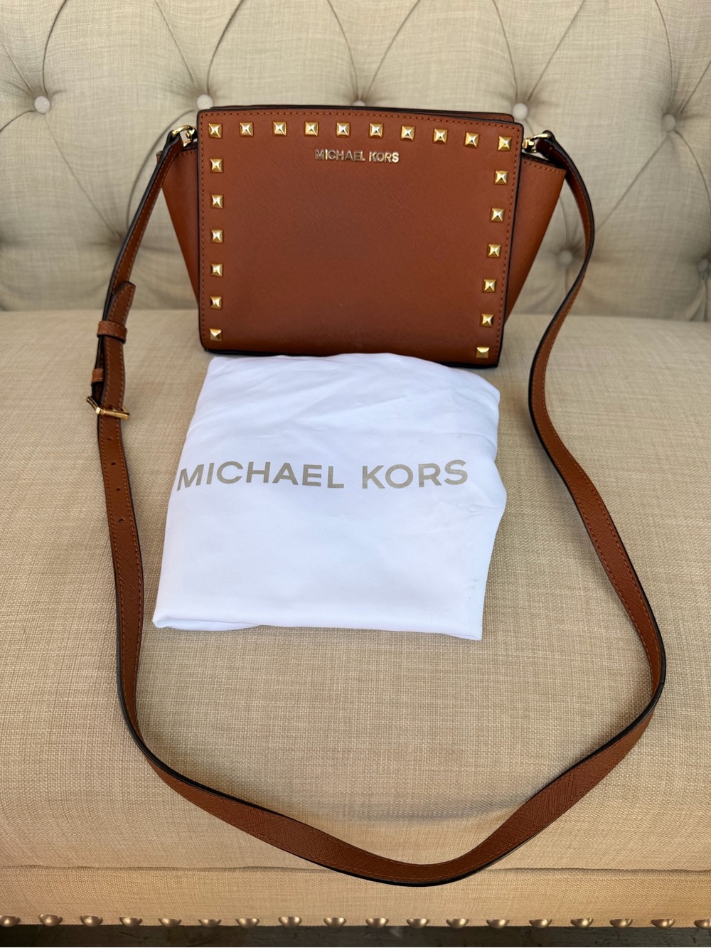 Michael Kors Selma Studded Saffiano Leather Crossbody with Dust Bag